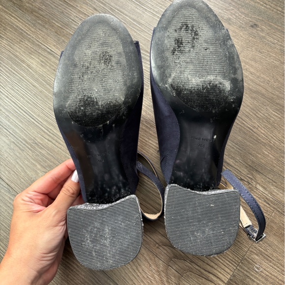 Nine West navy and silver glitter block heels size 9 - Picture 3 of 8